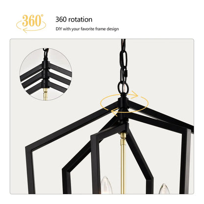 12 Light Farmhouse Hanging Light Indoor Lantern Chandelier with Gold Finish Matte Black Hanging Light