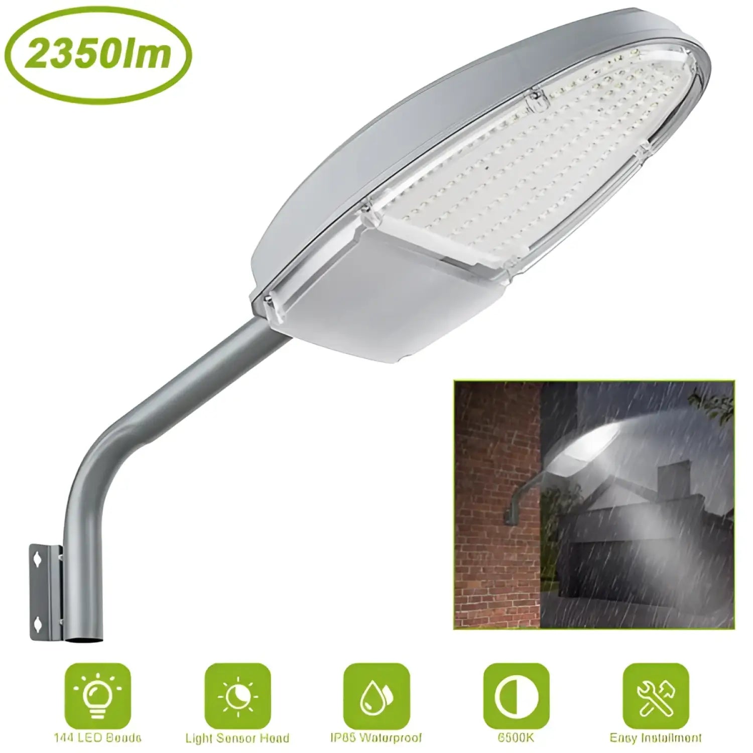 144-LED Dusk-to-Dawn Photocell Outdoor Street Lamp with IP65 Waterproof Design - Silver - Outdoor Wall Lights