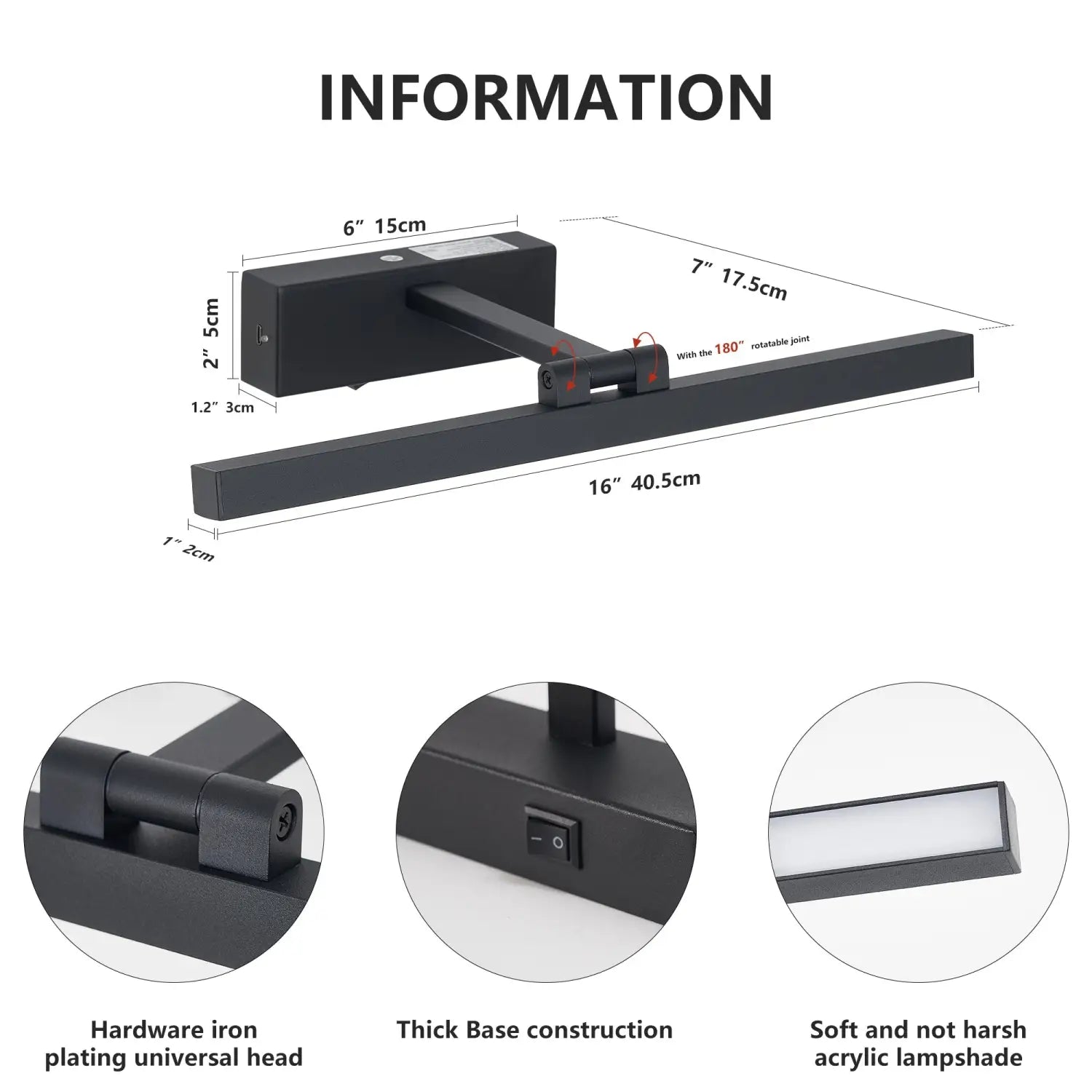 16-Inch Modern Black Dimmable LED Vanity Lights for Wall Lighting - Black - Indoor Wall Light