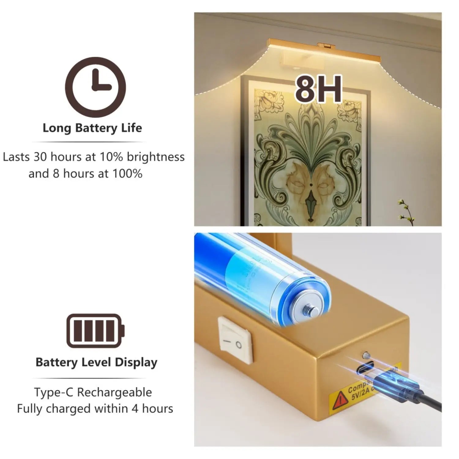 16 inch golden rechargeable vanity lights led fixture indoor wall