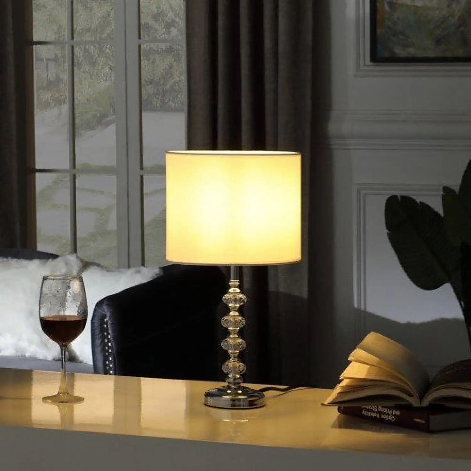 17.75 In Modern Kayli Crystal Cut Orb Chrome Metal Table Lamp - Clear - 12V Hanging Light