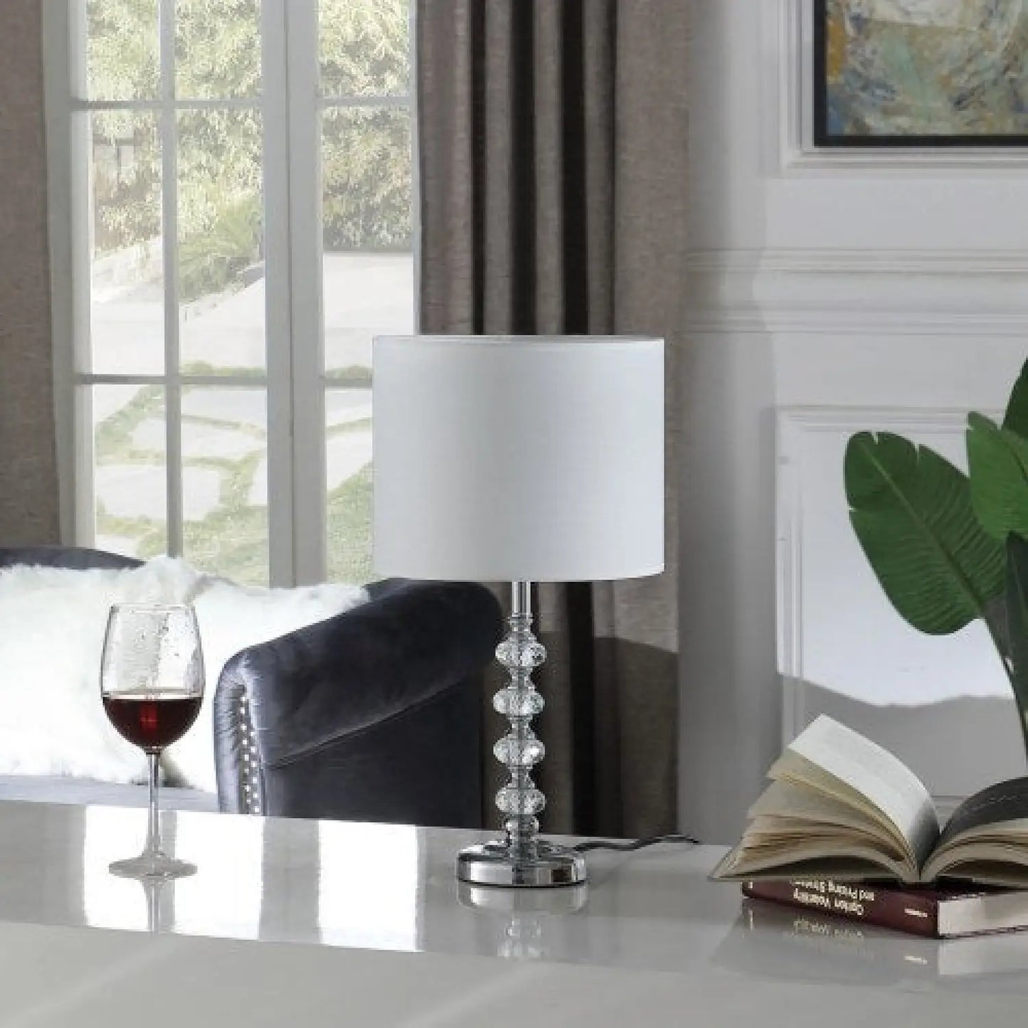 17.75 In Modern Kayli Crystal Cut Orb Chrome Metal Table Lamp - Clear - 12V Hanging Light