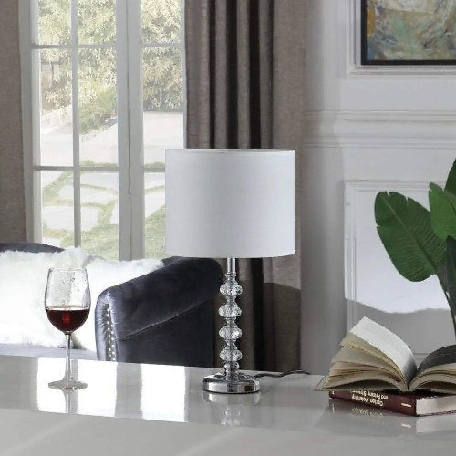 17.75 In Modern Kayli Crystal Cut Orb Chrome Metal Table Lamp - Clear - 12V Hanging Light