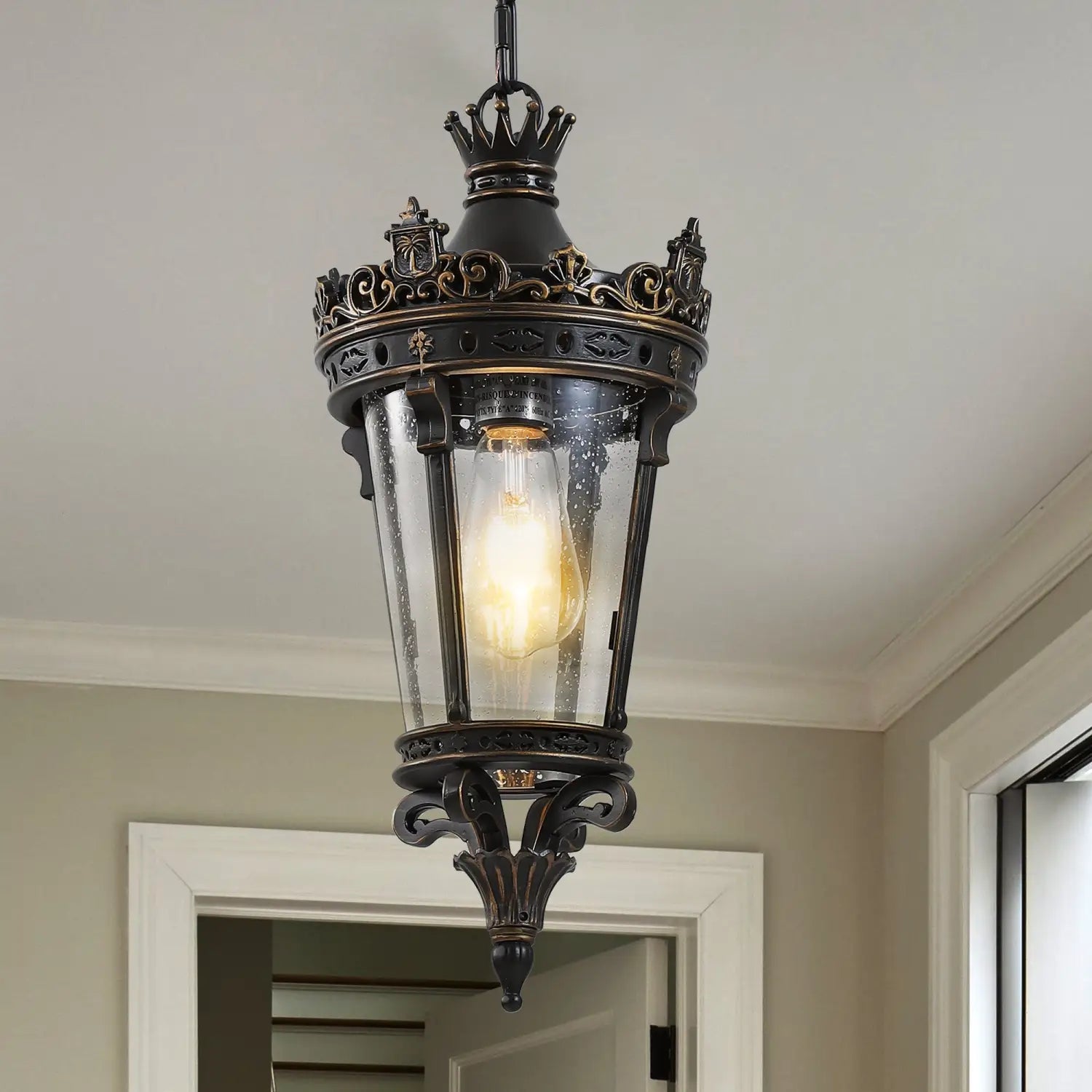 18’’ Height Antique Crown Hanging Lantern with Waterproof for Indoor & Outdoor - Hanging Light