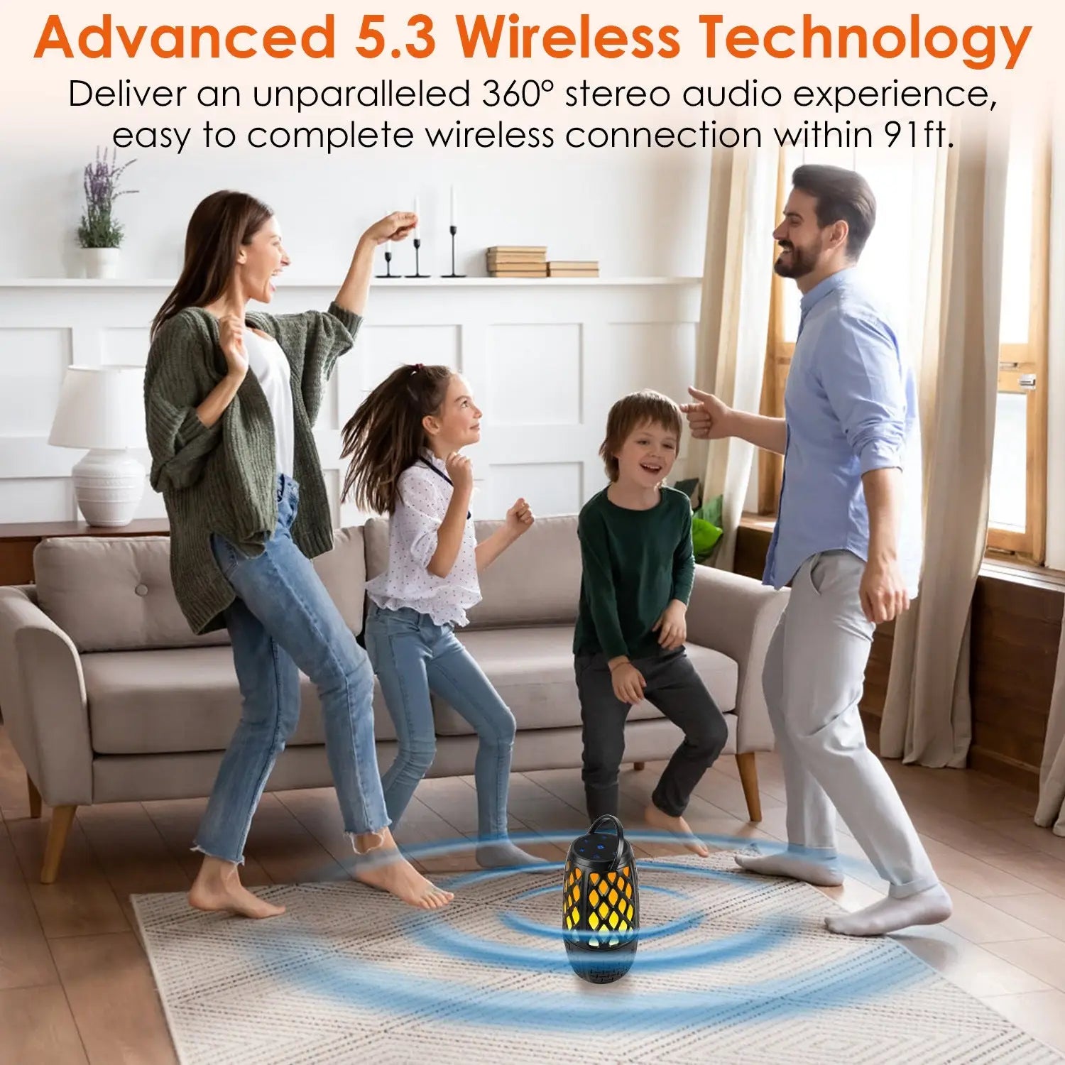 1Pc 4 In 1 Wireless 5.3 Outdoor Speaker IPX5 Waterproof Patio Speaker LED Flame Speaker With 3 Flame Light Modes Hook