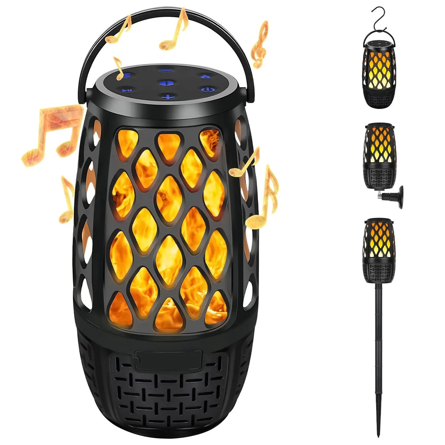 1Pc 4 In 1 Wireless 5.3 Outdoor Speaker IPX5 Waterproof Patio Speaker LED Flame Speaker With 3 Flame Light Modes Hook