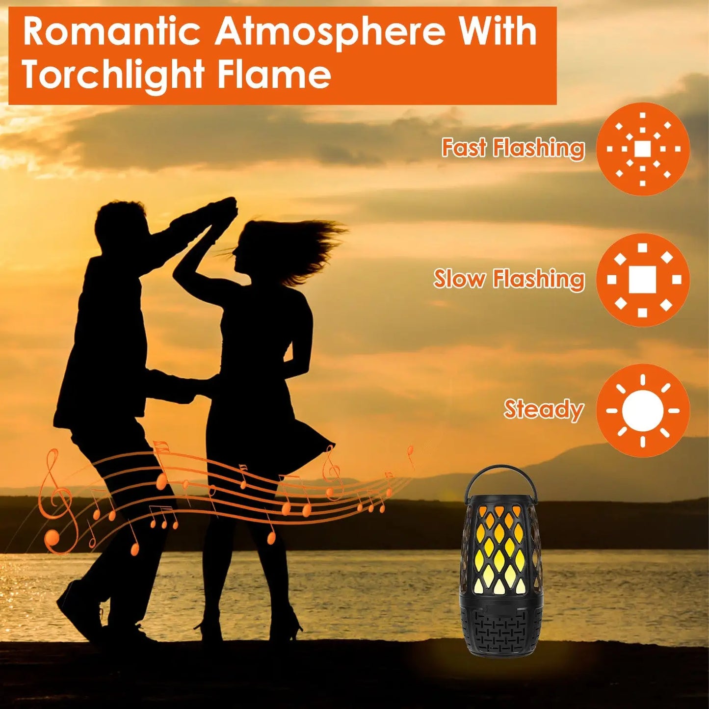 1Pc 4 In 1 Wireless 5.3 Outdoor Speaker IPX5 Waterproof Patio Speaker LED Flame Speaker With 3 Flame Light Modes Hook