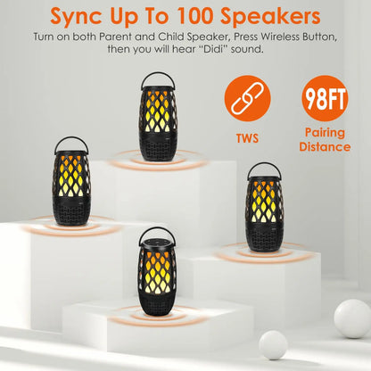 1Pc 4 In 1 Wireless 5.3 Outdoor Speaker IPX5 Waterproof Patio Speaker LED Flame Speaker With 3 Flame Light Modes Hook