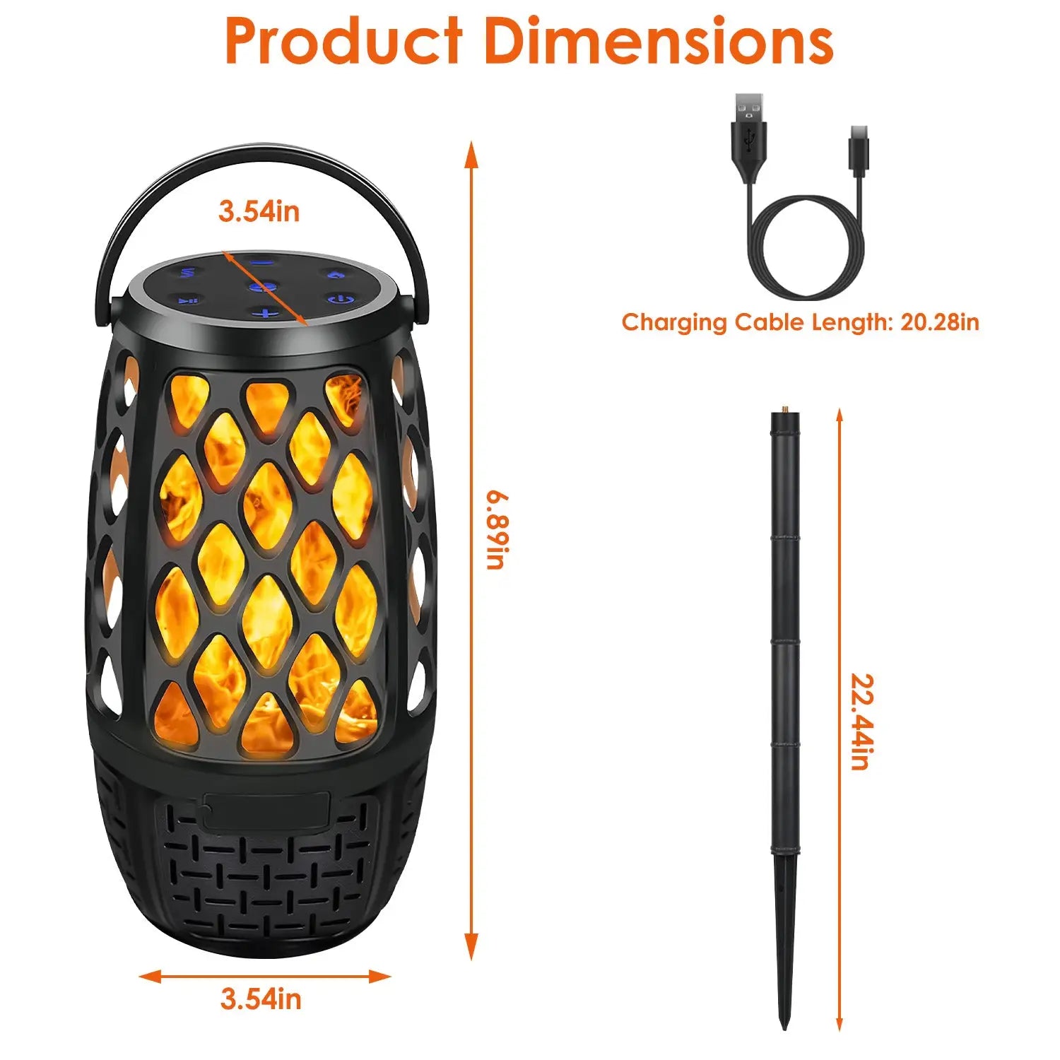 1Pc 4 In 1 Wireless 5.3 Outdoor Speaker IPX5 Waterproof Patio Speaker LED Flame Speaker With 3 Flame Light Modes Hook