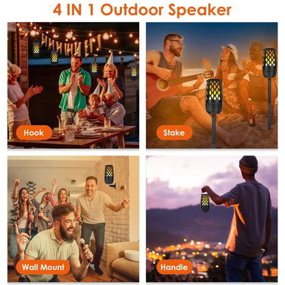1Pc 4 In 1 Wireless 5.3 Outdoor Speaker IPX5 Waterproof Patio Speaker LED Flame Speaker With 3 Flame Light Modes Hook