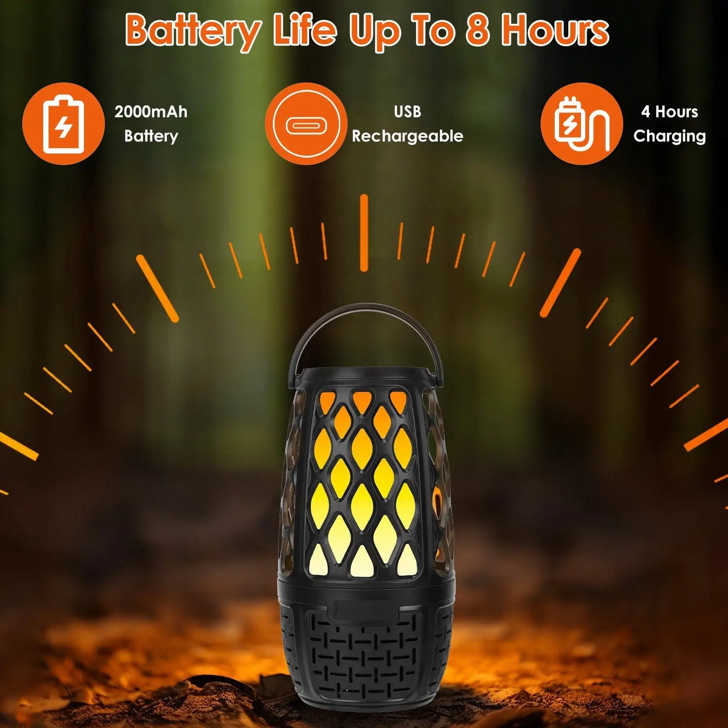 1Pc 4 In 1 Wireless 5.3 Outdoor Speaker IPX5 Waterproof Patio Speaker LED Flame Speaker With 3 Flame Light Modes Hook