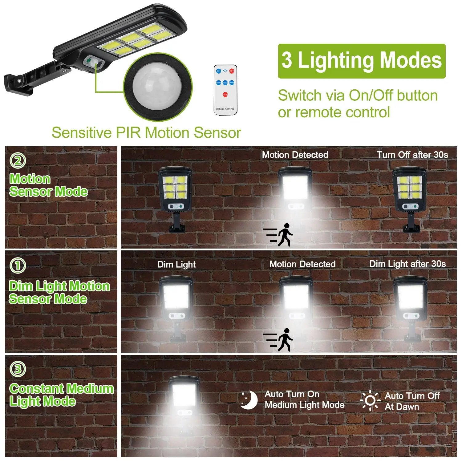 1Pc 450W 300W 200W Solar Powered Motion Sensor Wall Lights Outdoor IP65 Waterproof 3 Modes With Remote Control