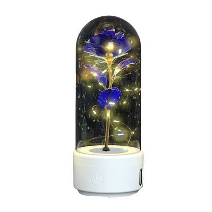 2 In 1 Rose Flowers in Creative LED Glass Lamp with Bluetooth for Home Decor - White Base Purple Flower - portable