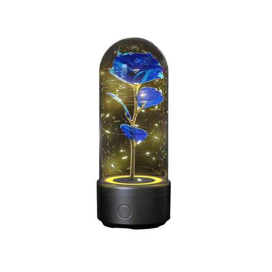 2 In 1 Rose Flowers in Creative LED Glass Lamp with Bluetooth for Home Decor - Black Base Blue Flower - portable lights