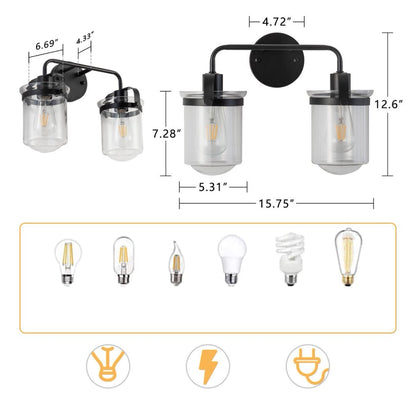 2-Light With Clear Glass Shade,Modern Sconce Industrial Indoor Light Fixture For Bathroom Living Room Bedroom Over