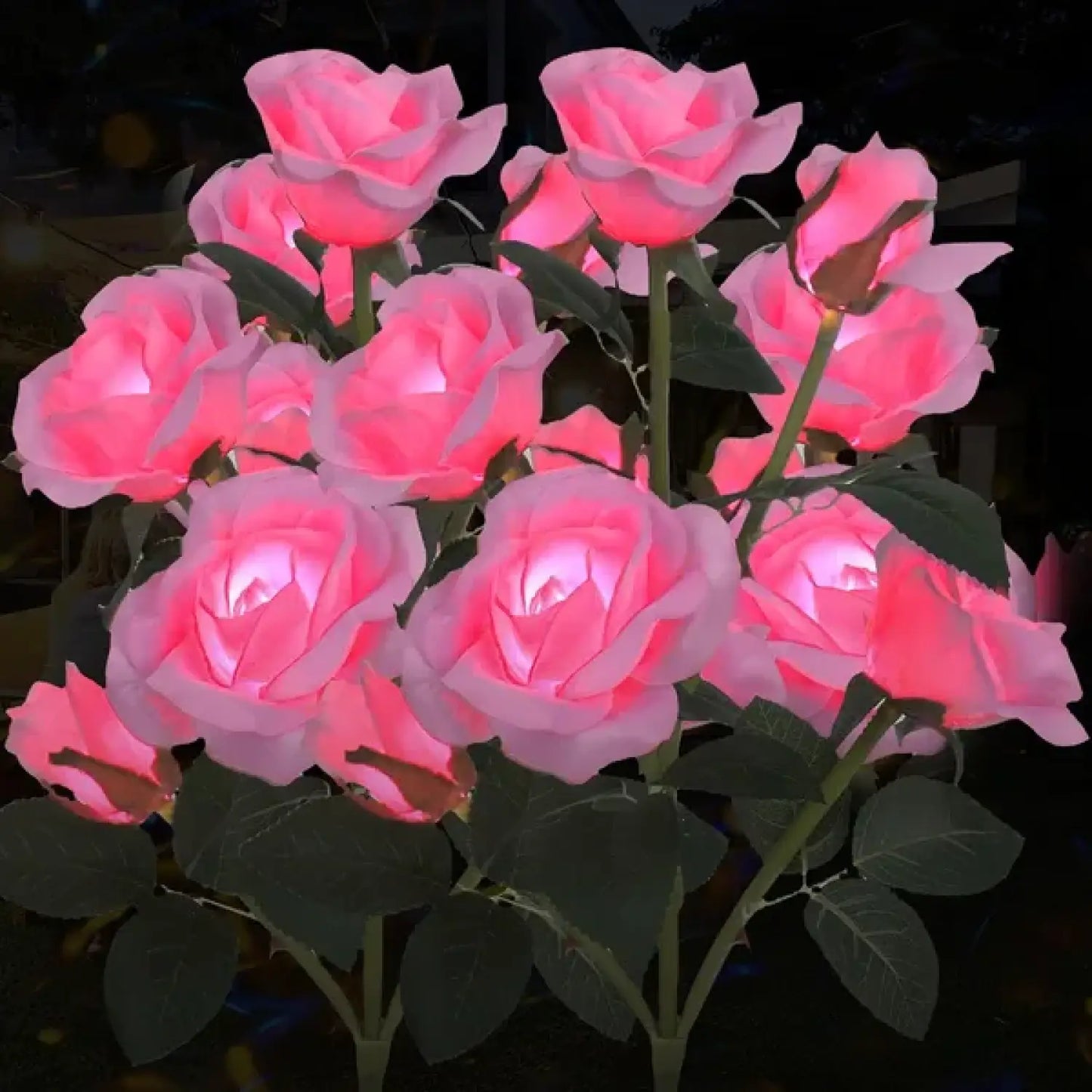 2-Pack Color Changing Solar Lights Path with 14 Rose Flowers for Outdoor