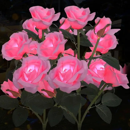 2-Pack Color Changing Solar Lights Path with 14 Rose Flowers for Outdoor