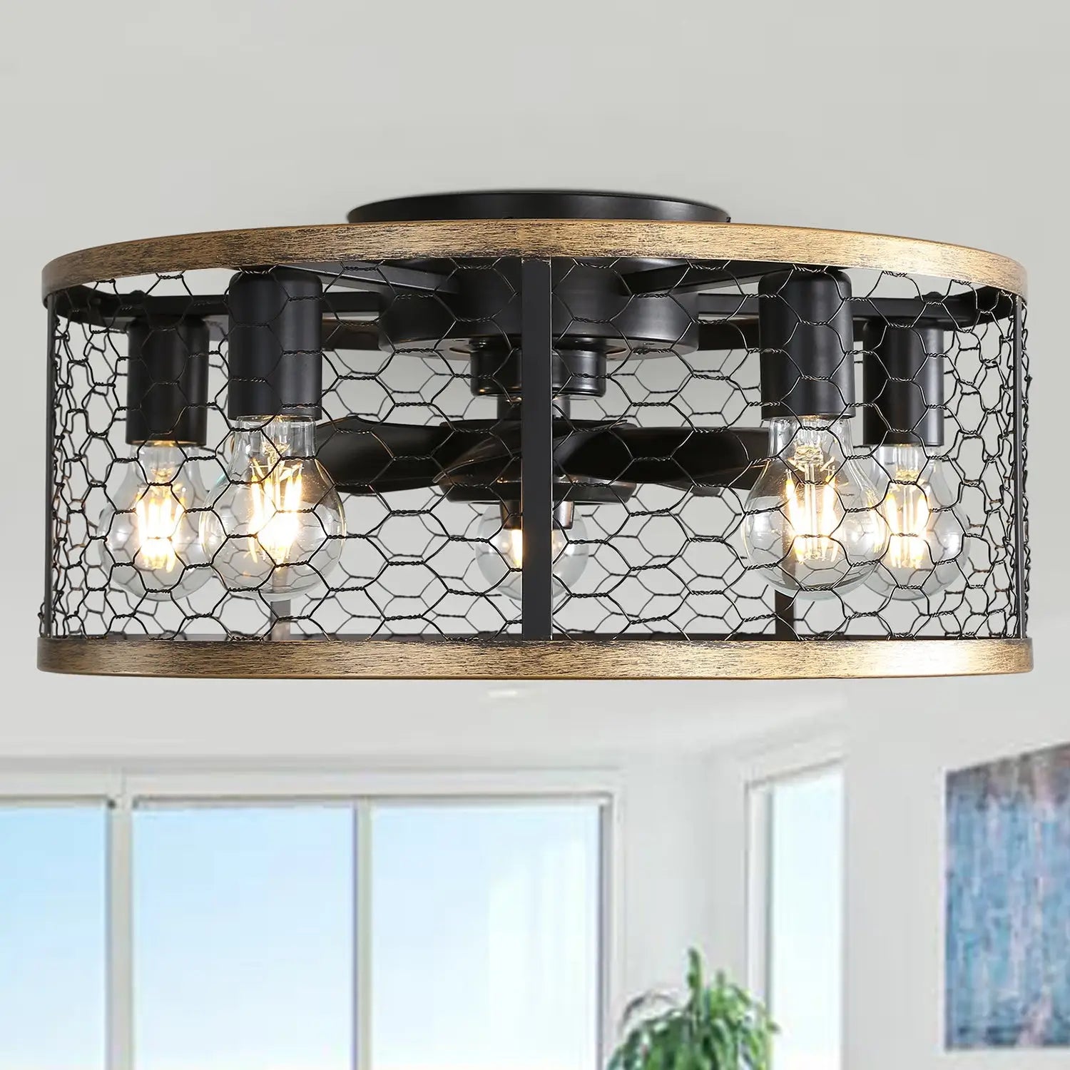 Metallic Black Ceiling Fan Black 12V Hanging Light