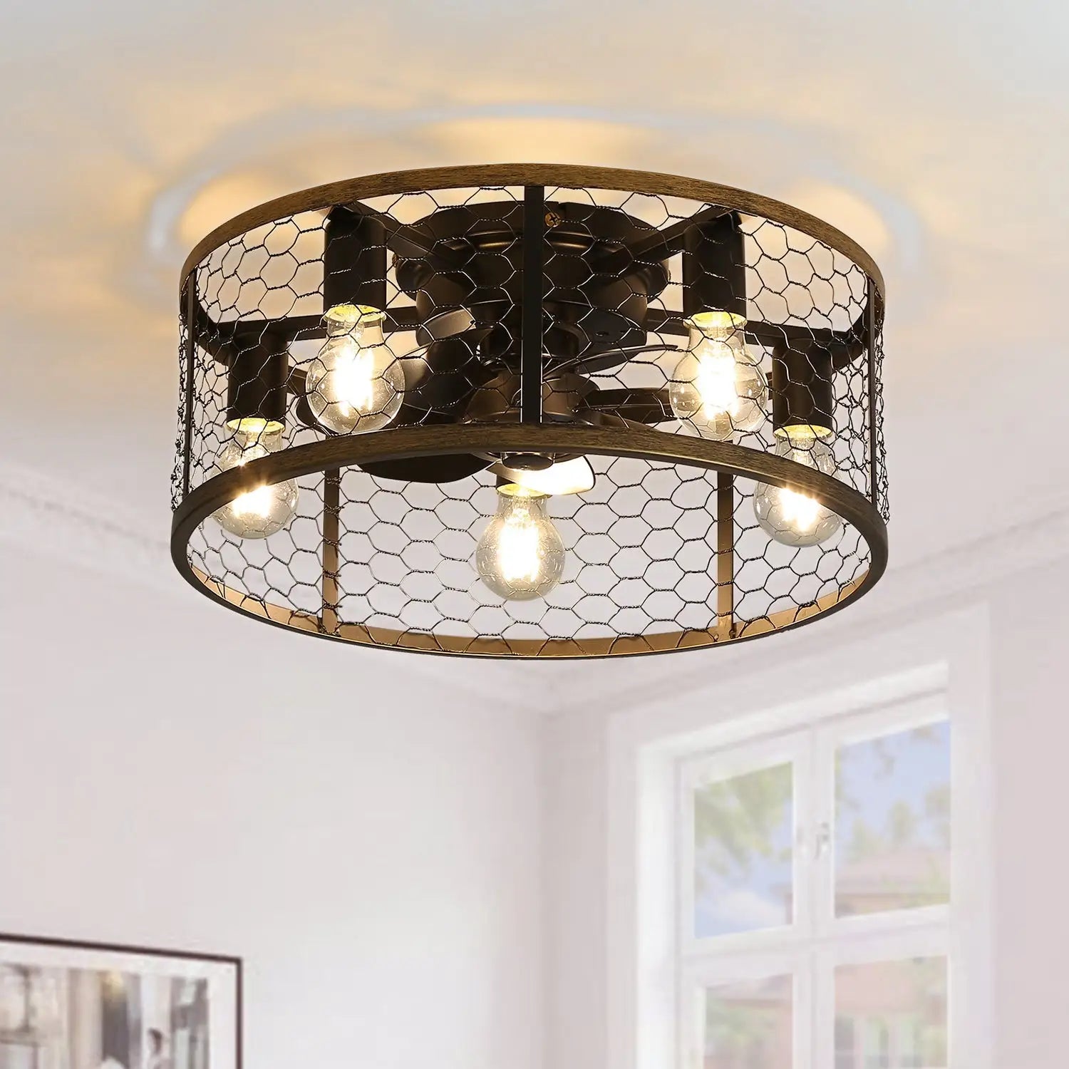 Metallic Black Ceiling Fan Black 12V Hanging Light