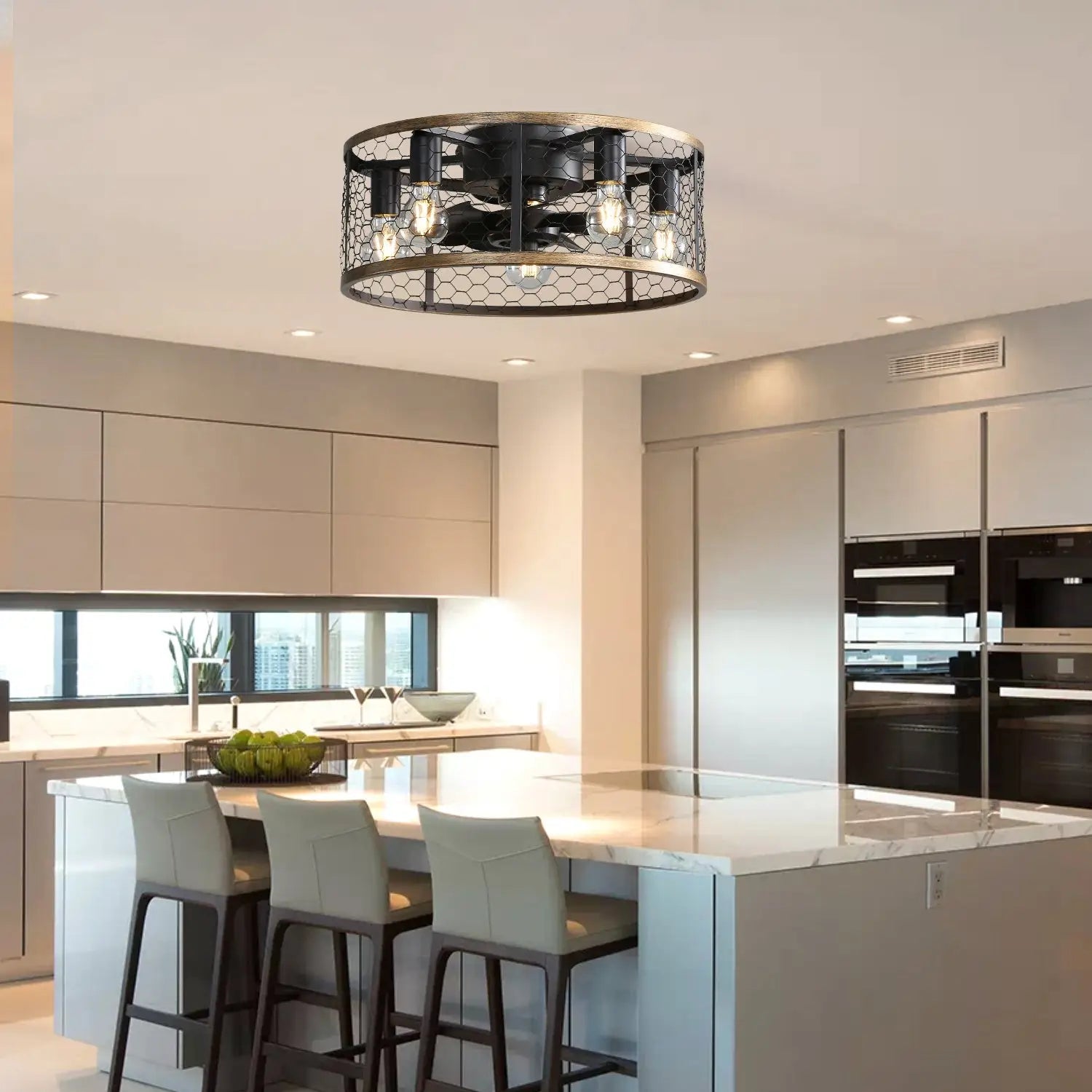 Metallic Black Ceiling Fan Black 12V Hanging Light