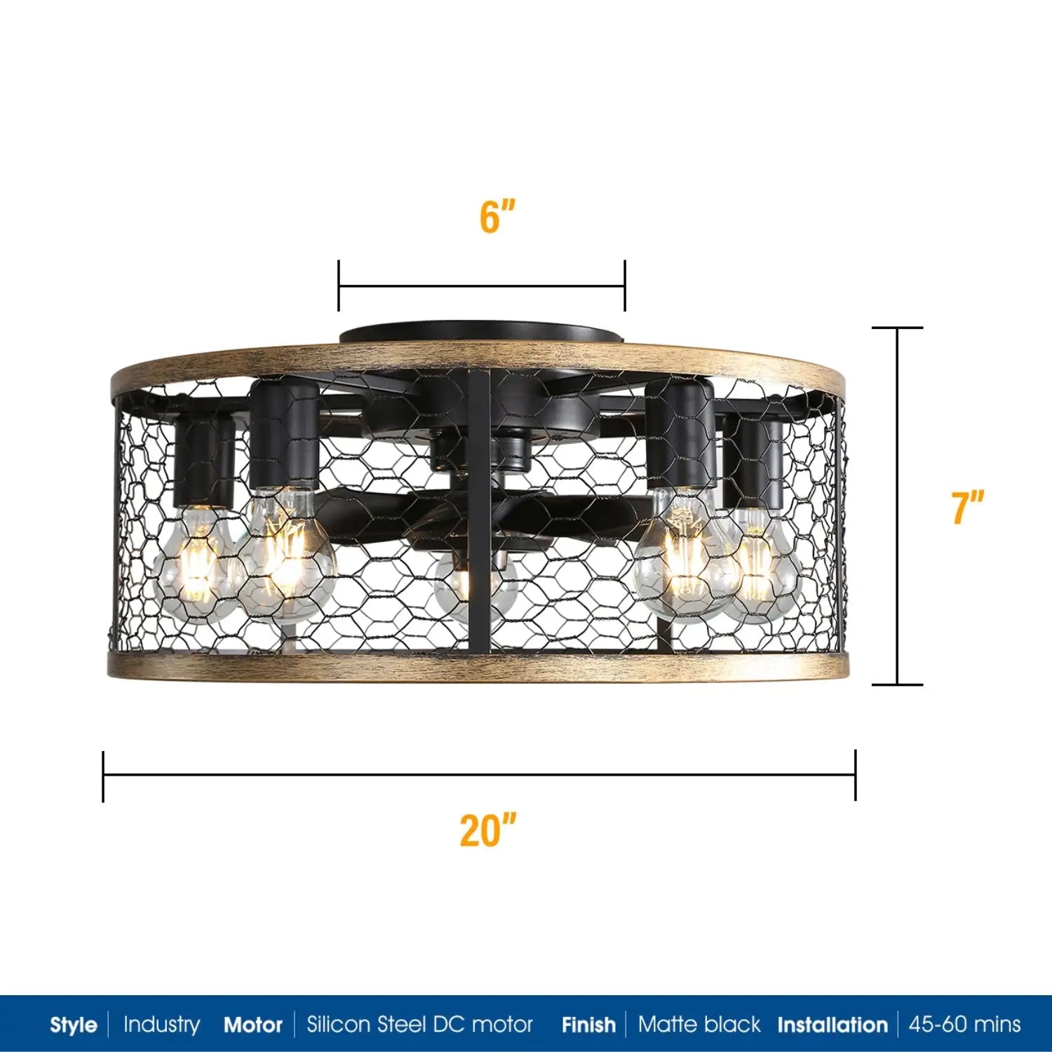 Metallic Black Ceiling Fan Black 12V Hanging Light