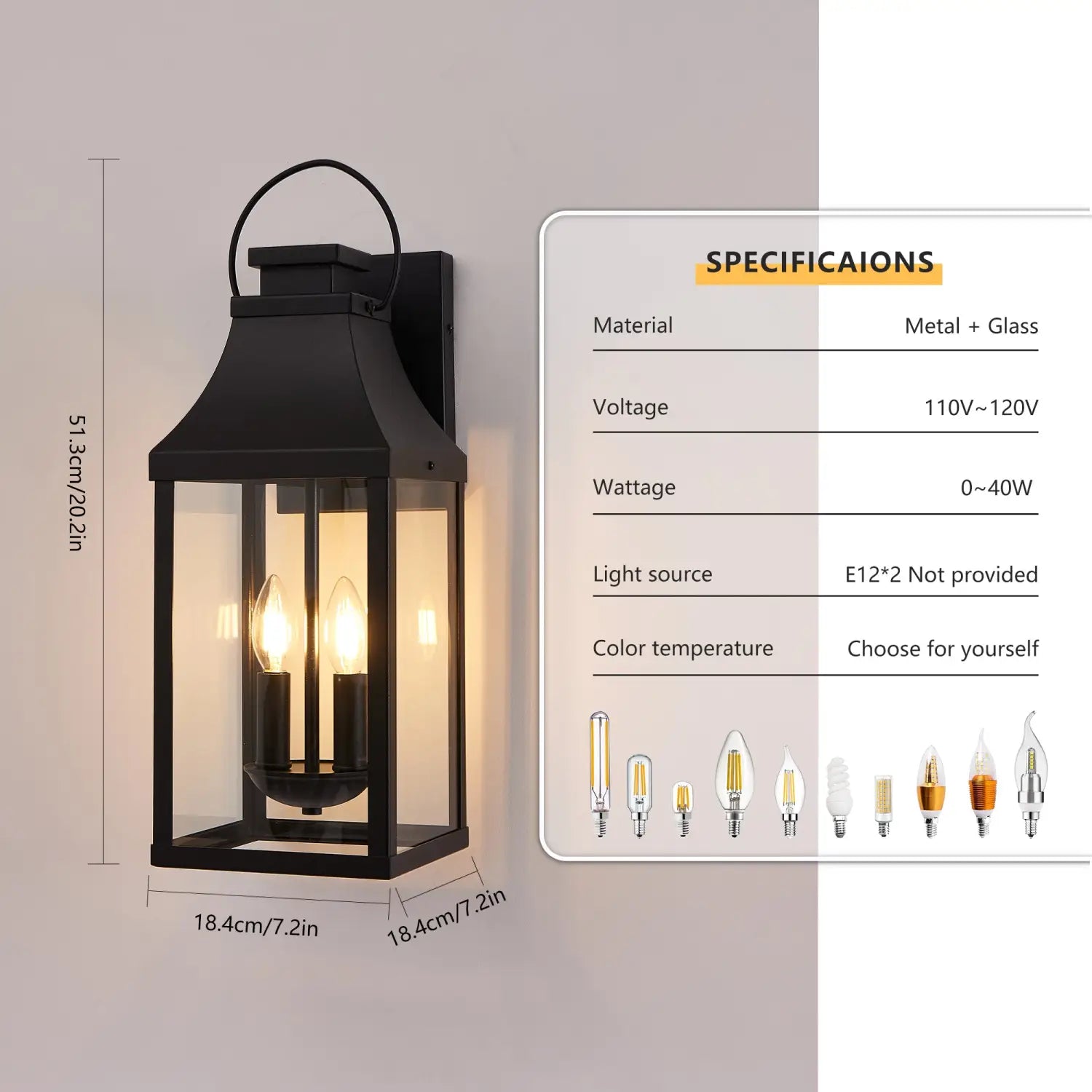 20’’ Modern Outdoor Wall Lantern Black: 2-Light Exterior Wall Sconce - Black - Outdoor Wall Lights