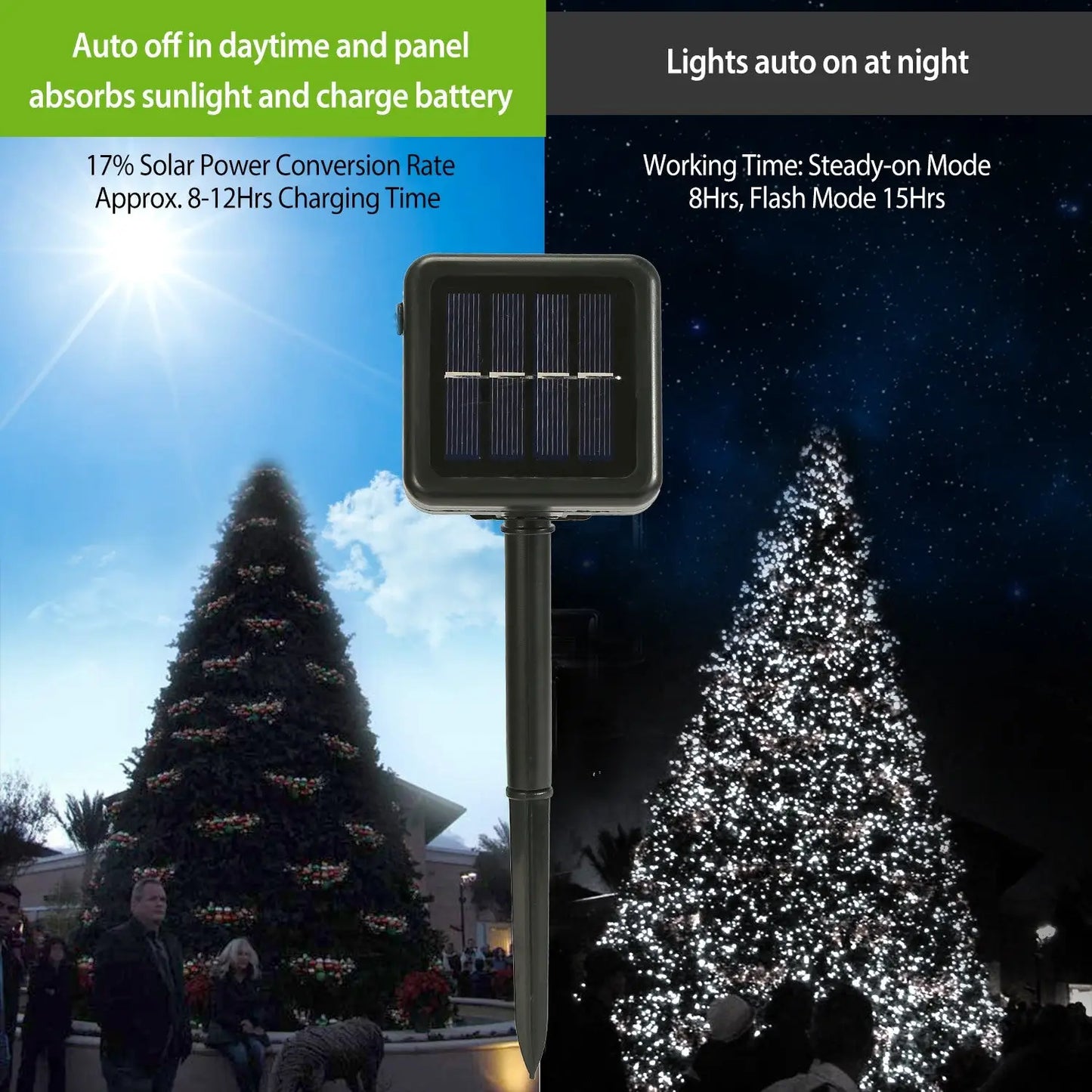 200 LED Solar Outdoor String Lights – 22M 8 Modes IP44 Waterproof - White - Decorative Lights