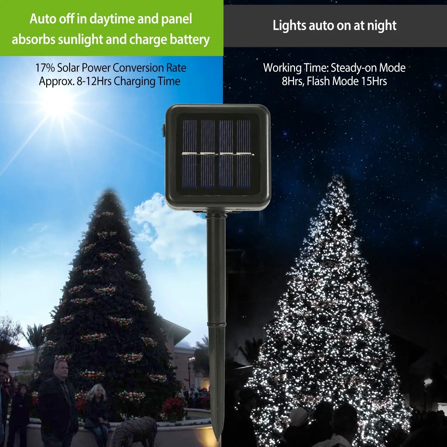 200 LED Solar Outdoor String Lights – 22M 8 Modes IP44 Waterproof - White - Decorative Lights