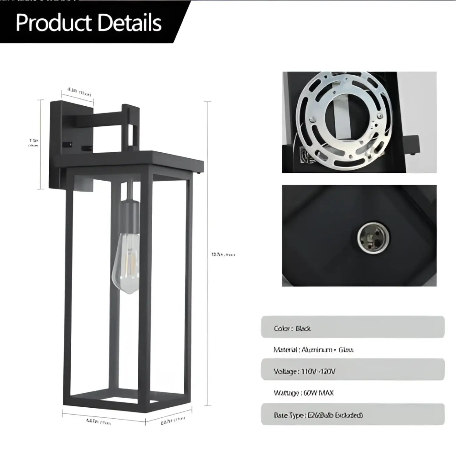 20inch Height Set Of 2 Modern Outdoor Wall Lanterns With Black Metal Frame And Clear Glass Weatherproof Wall Sconces