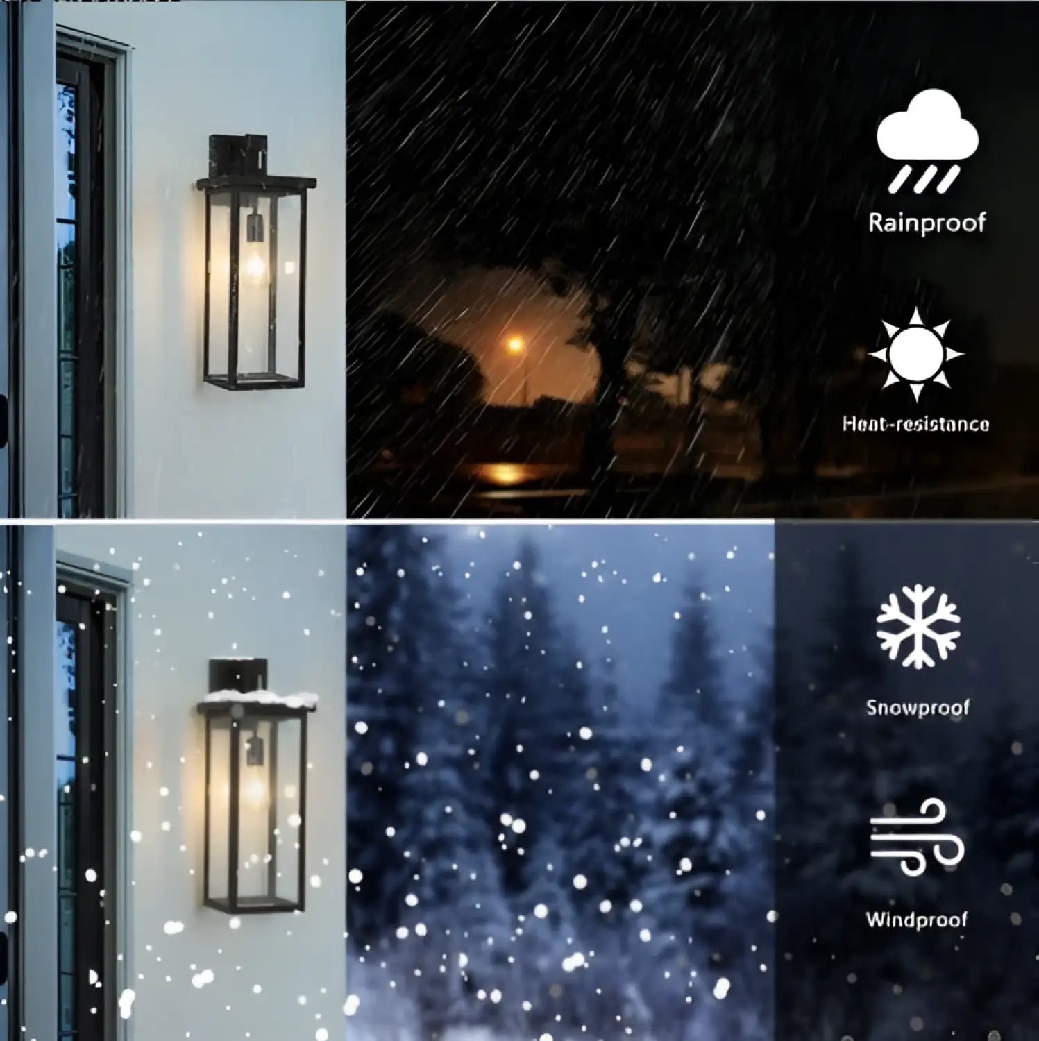 20inch Height Set Of 2 Modern Outdoor Wall Lanterns With Black Metal Frame And Clear Glass Weatherproof Wall Sconces