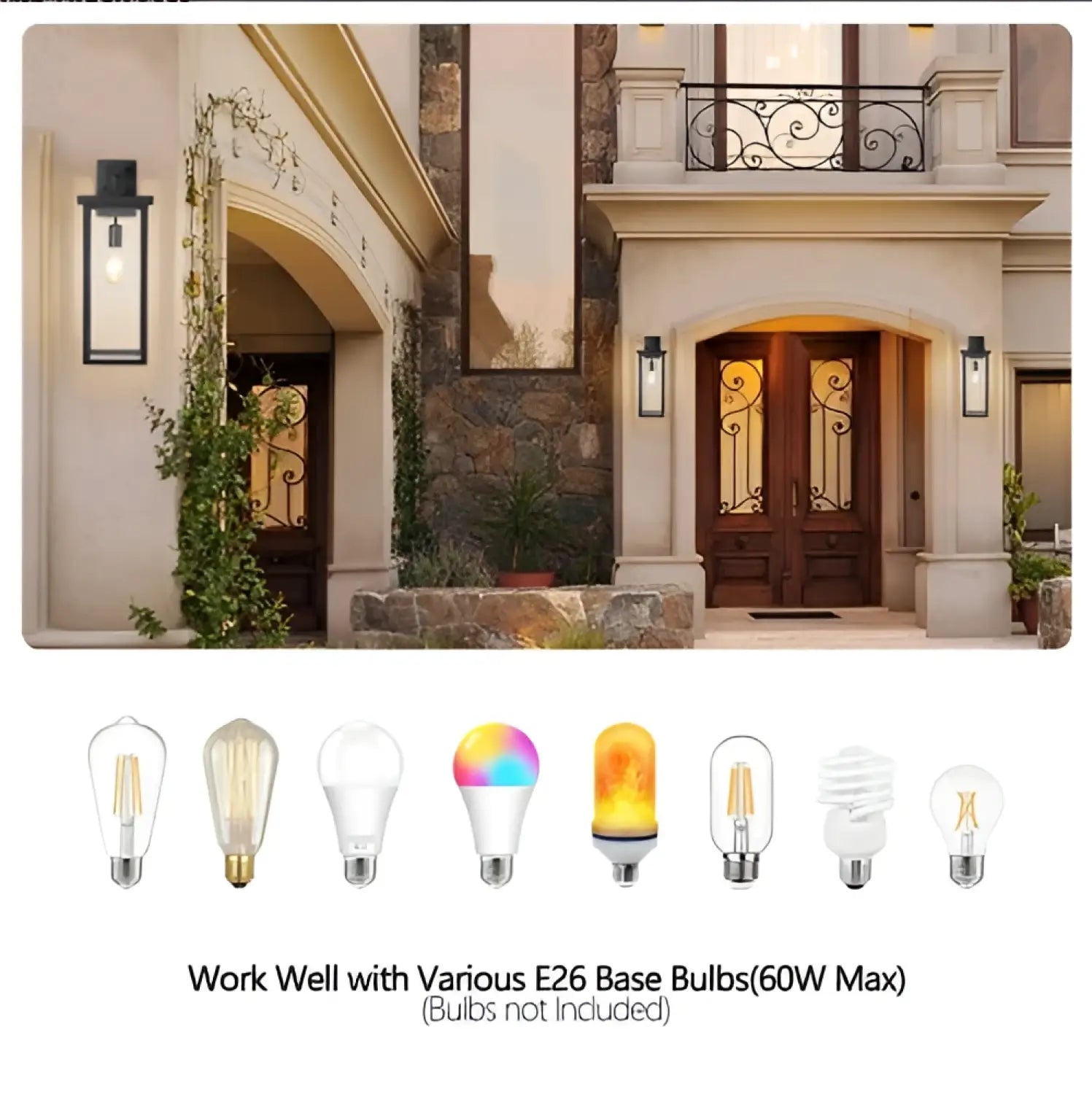 20inch Height Set Of 2 Modern Outdoor Wall Lanterns With Black Metal Frame And Clear Glass Weatherproof Wall Sconces