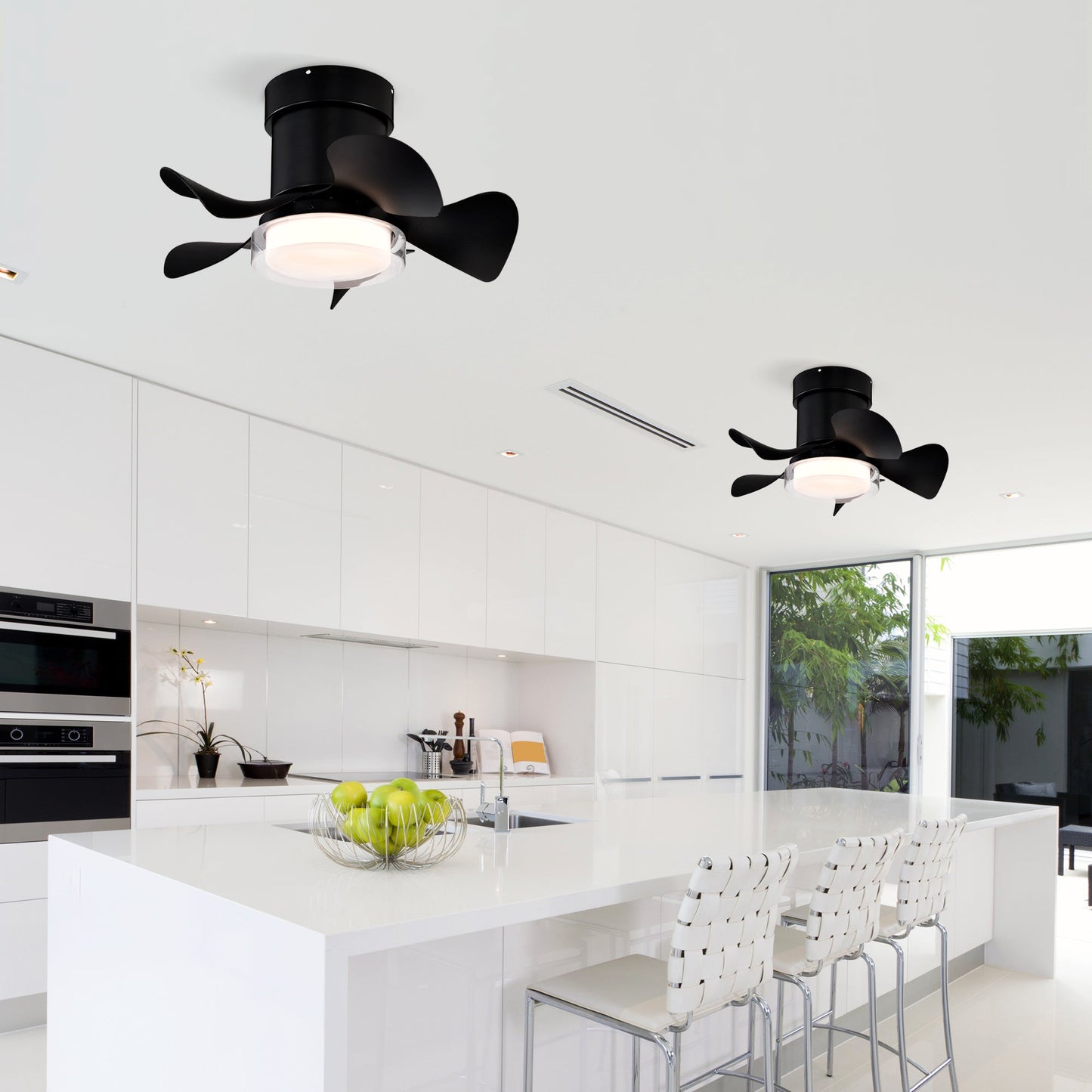 21’’ Matte Black Ceiling Fans with Lights Quiet DC Motor & Remote Black 12V Hanging Light