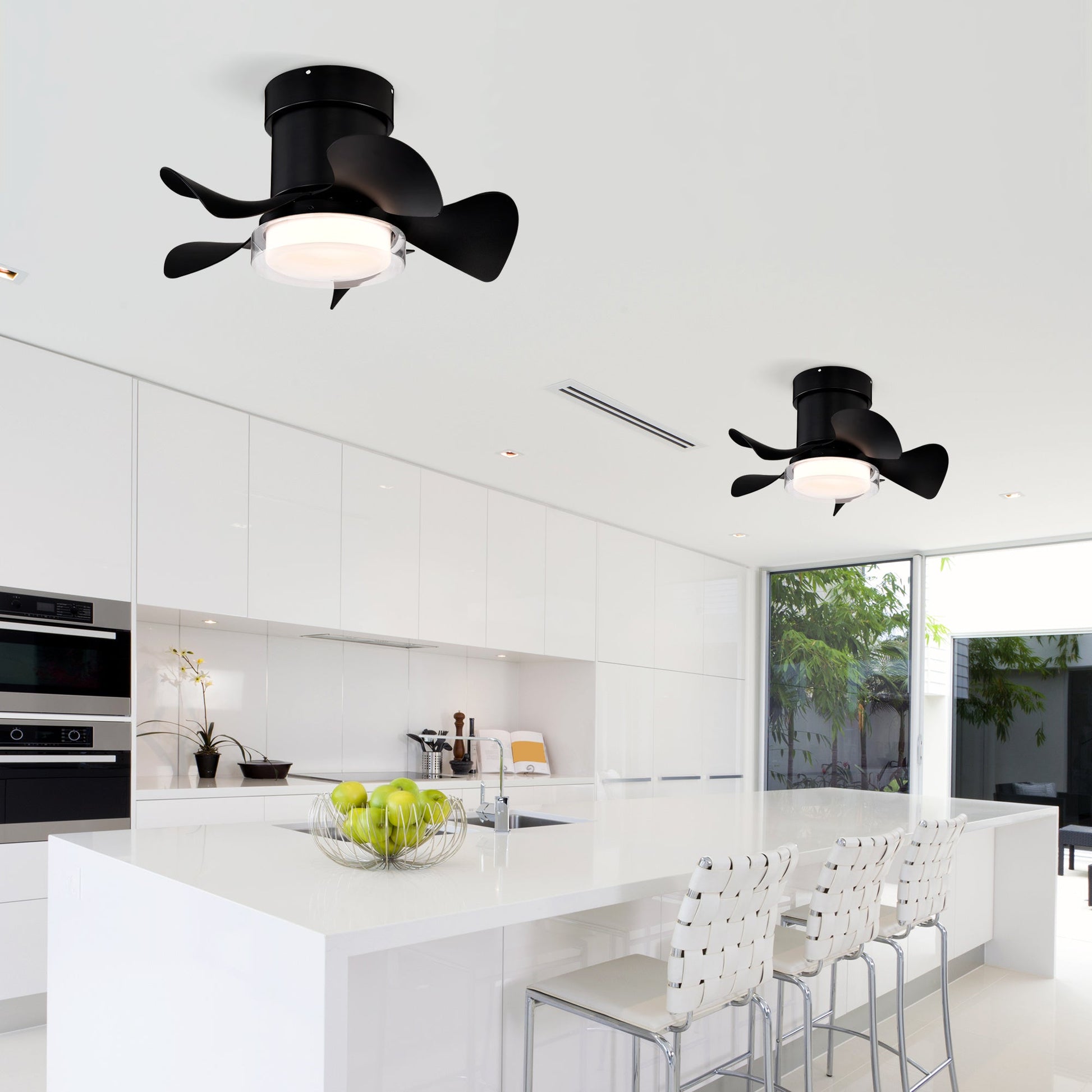 21’’ Matte Black Ceiling Fans with Lights Quiet DC Motor & Remote Black 12V Hanging Light