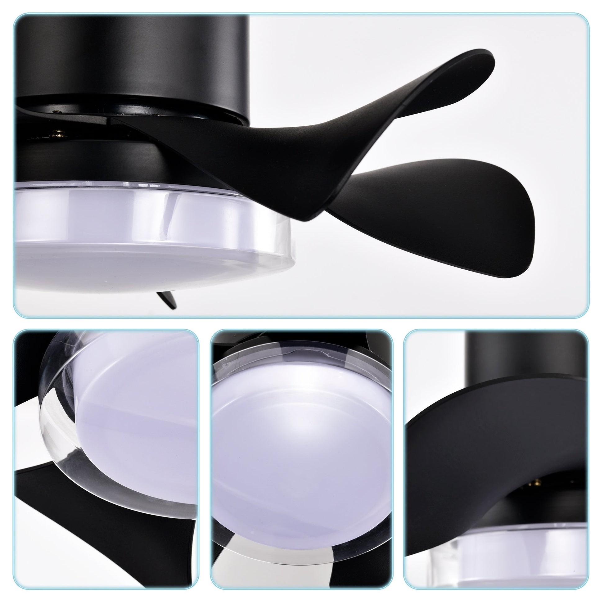 21’’ Matte Black Ceiling Fans with Lights Quiet DC Motor & Remote Black 12V Hanging Light