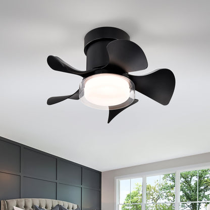 21’’ Matte Black Ceiling Fans with Lights Quiet DC Motor & Remote Black 12V Hanging Light