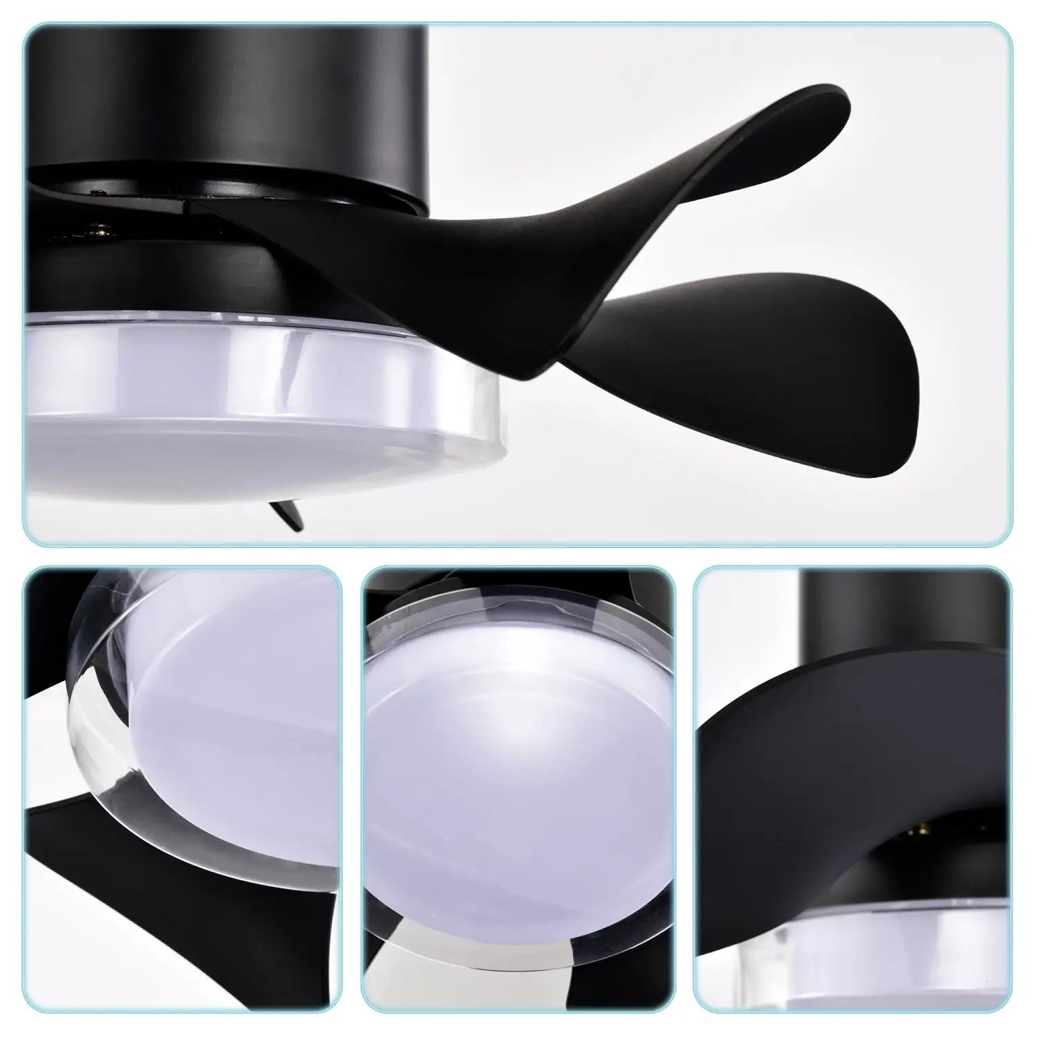 21’’ Matte Black Ceiling Fans with Lights Quiet DC Motor & Remote Black 12V Hanging Light