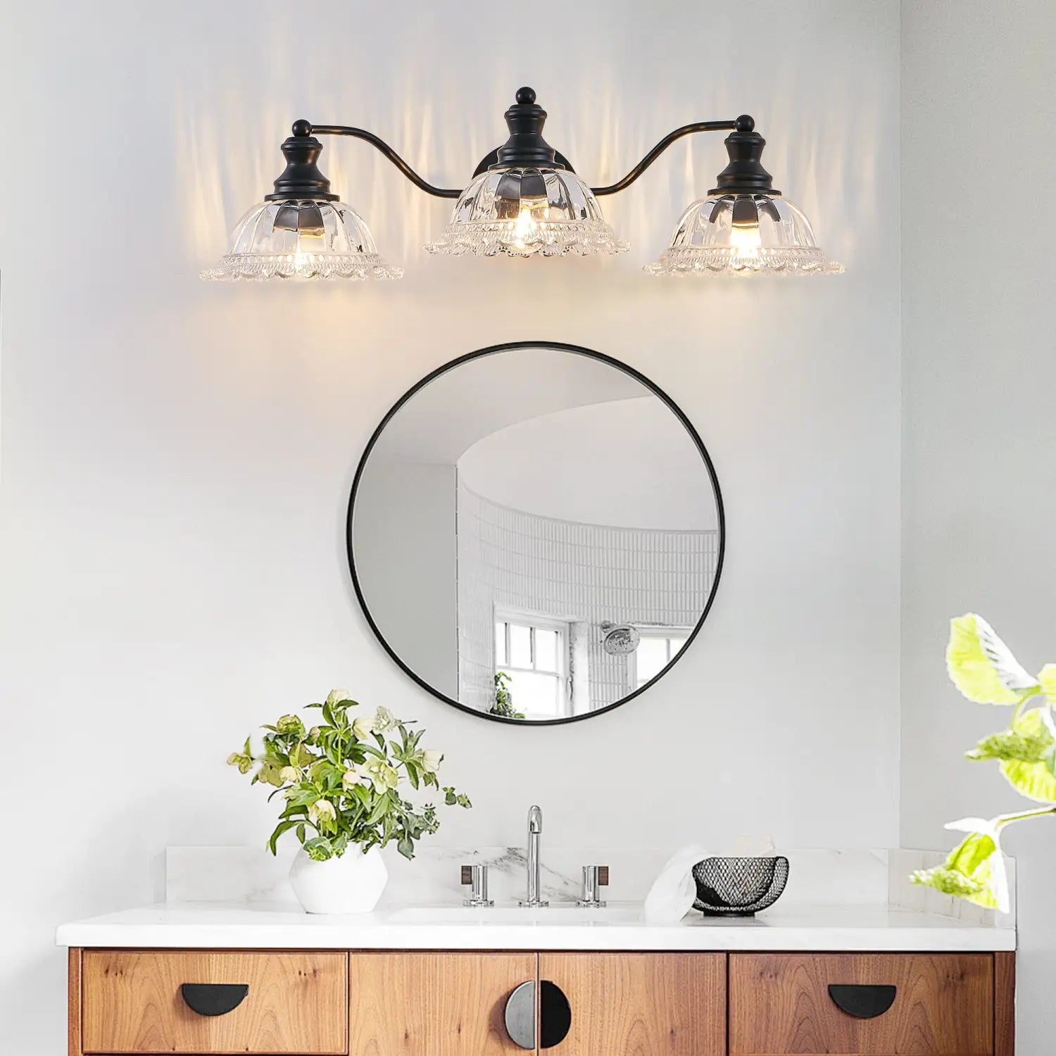 24 Inch Elegant Black Metal 3 Wall Sconces for Bedroom Bathroom & Hallway - Black - 12V Hanging Light
