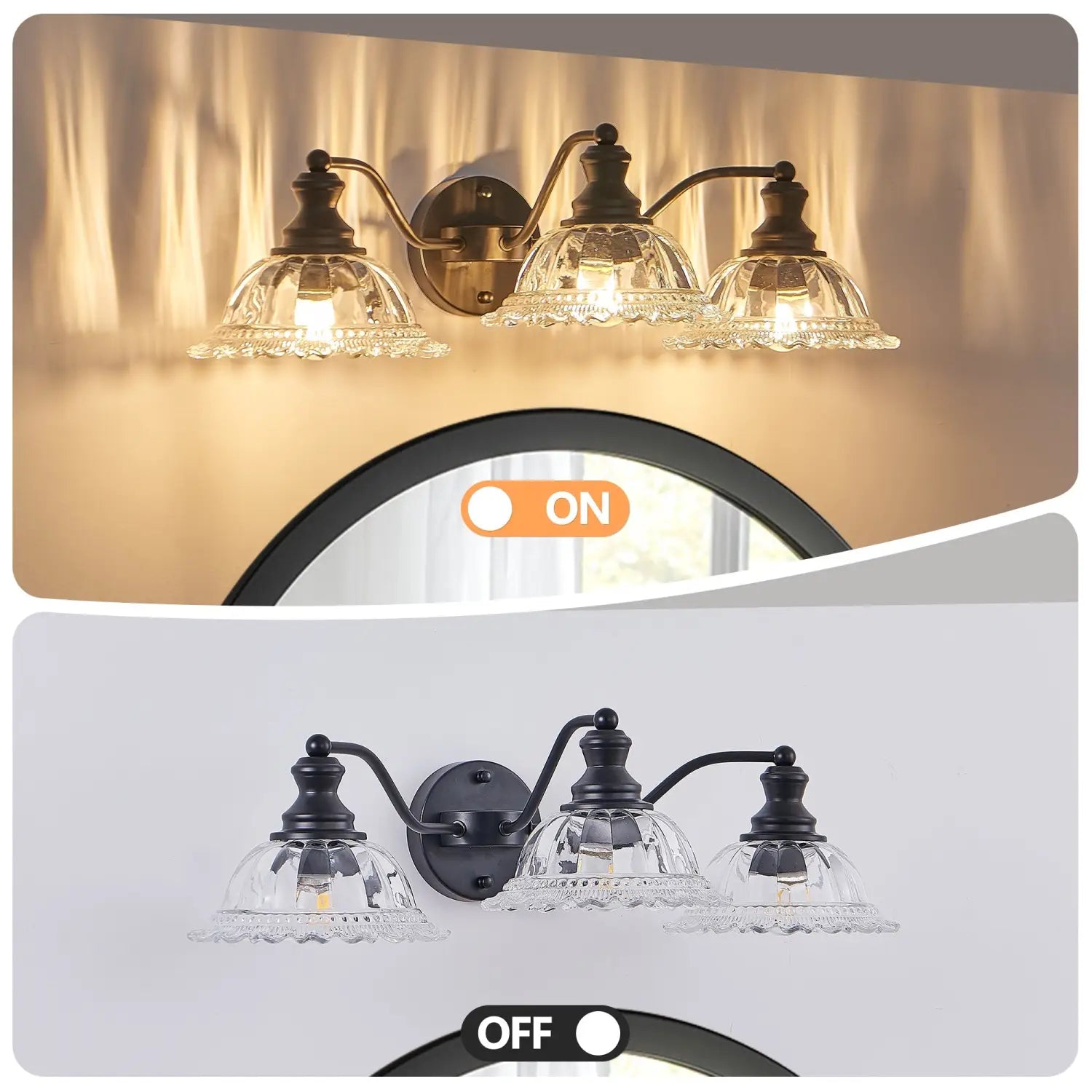24 Inch Elegant Black Metal 3 Wall Sconces for Bedroom Bathroom & Hallway - Black - 12V Hanging Light