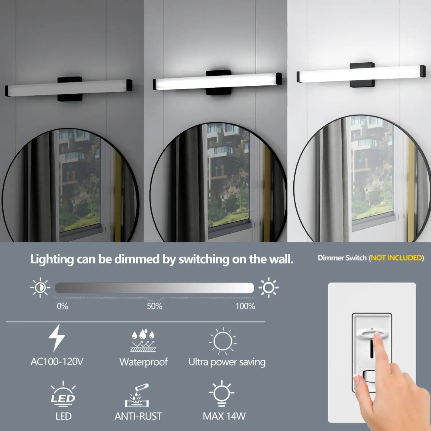 25-Inch Modern Wall Lights LED for Mirrors and Cabinets with Dimmable Cool White Illumination - Black - Indoor Wall