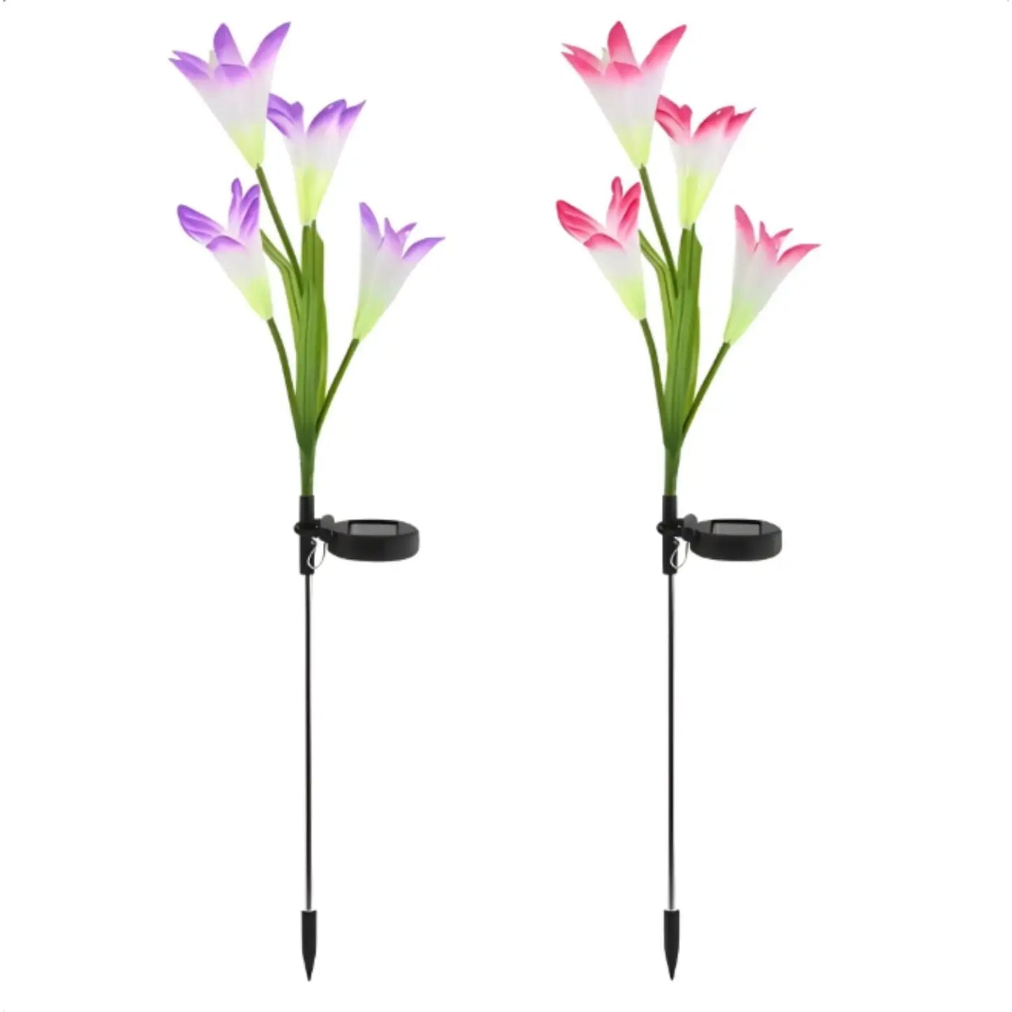 2PCS Color Changing LED Lily Solar Lights Garden with Waterproof - Pink Purple - 2 Packs - Solar Light