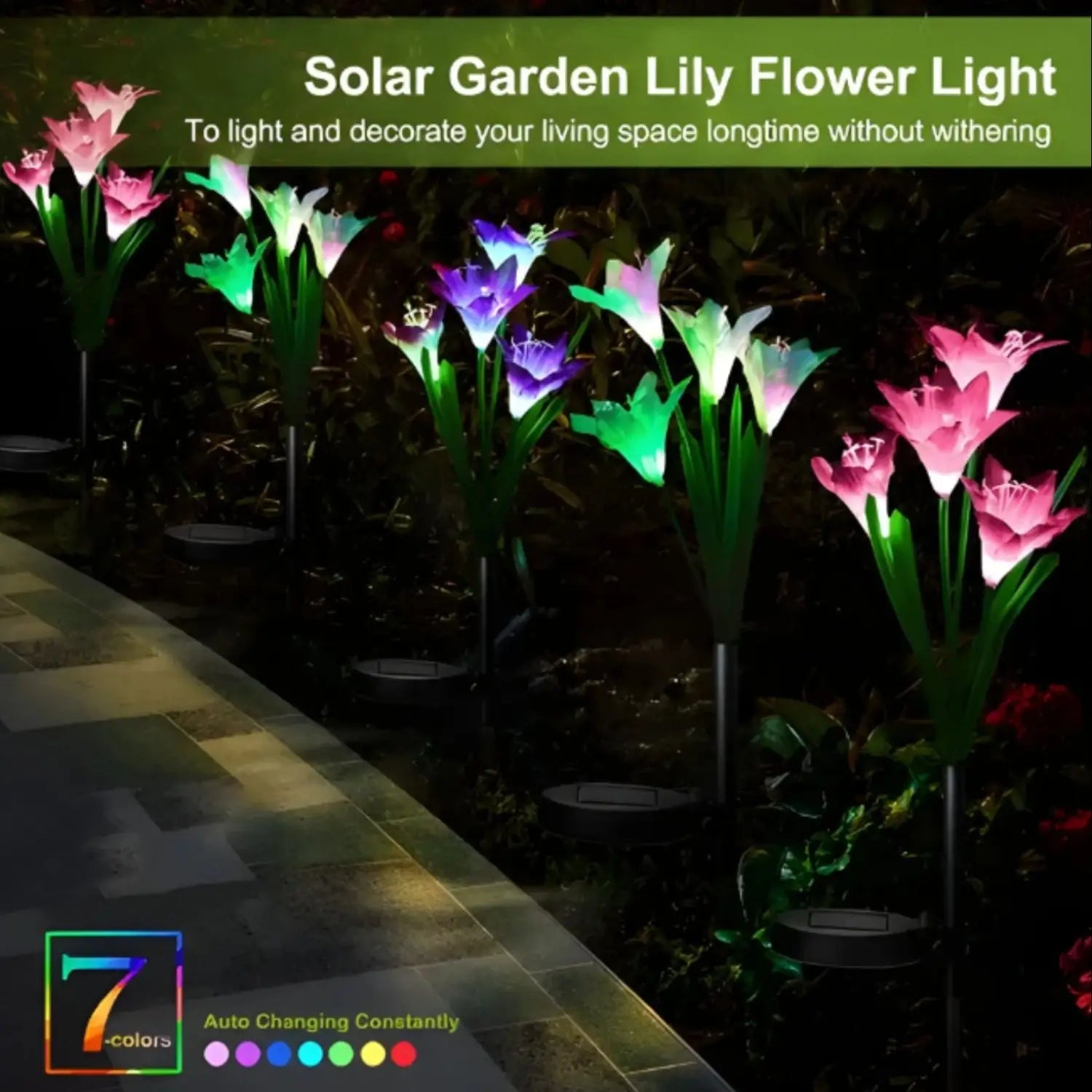 2PCS Color Changing LED Lily Solar Lights Garden with Waterproof - Pink Purple - 2 Packs - Solar Light