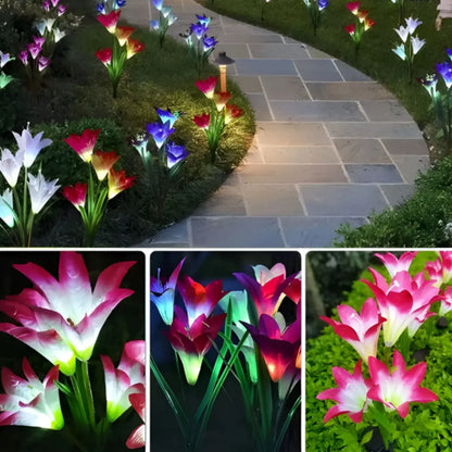2PCS Color Changing LED Lily Solar Lights Garden with Waterproof - Pink Purple - 2 Packs - Solar Light