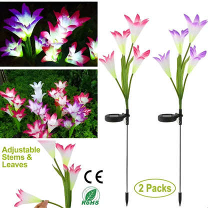 2PCS Color Changing LED Lily Solar Lights Garden with Waterproof - Pink Purple - 2 Packs - Solar Light