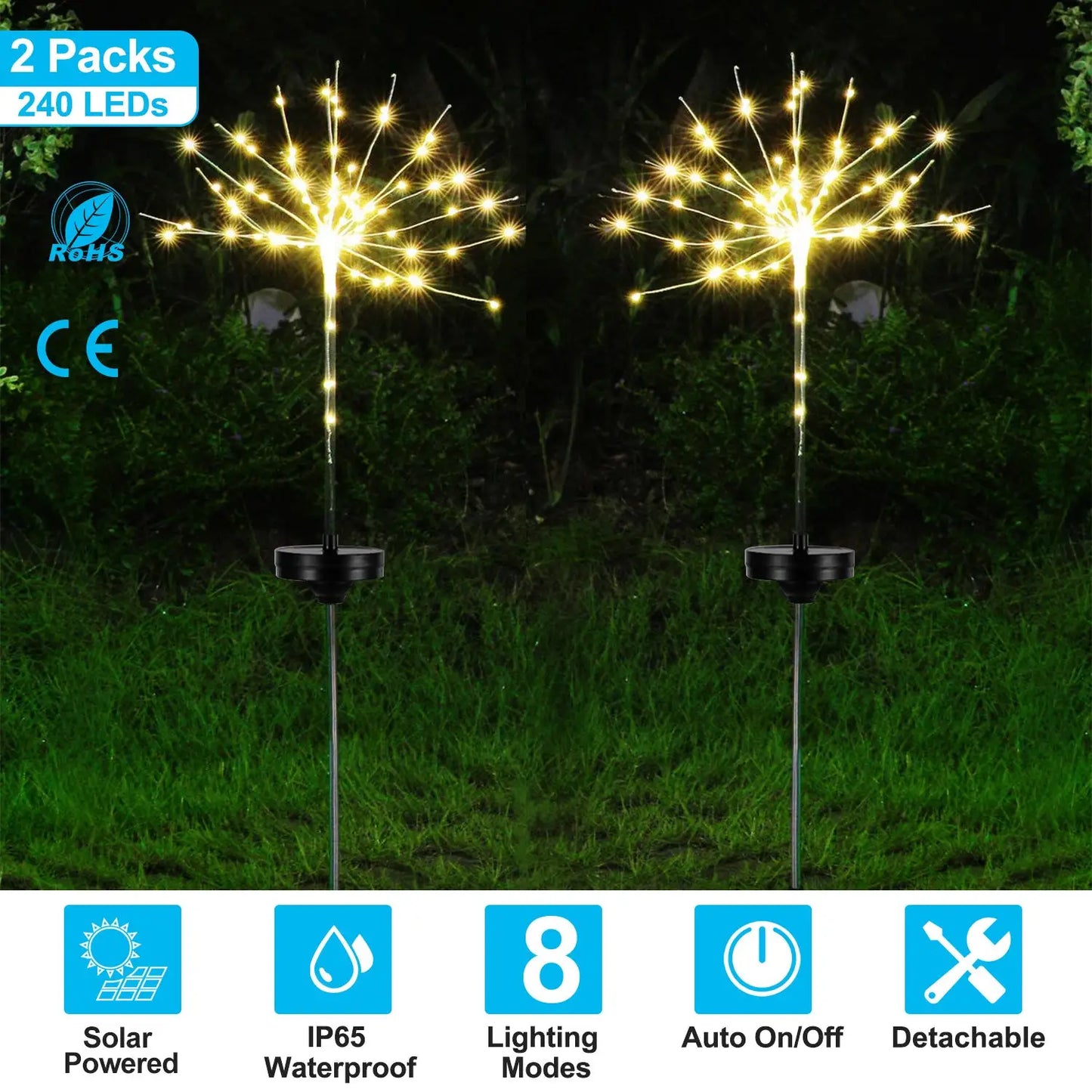 2Pcs Solar Powered Starburst Light with 240 LEDs For Spring Garden Decoration - Solar Light