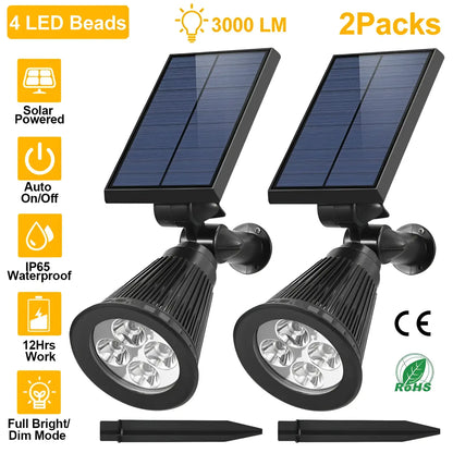 2Pcs Solar Spotlight Outdoor Dusk To Dawn Light Wall Path Lawn Garden Lamp Waterproof - Black - Solar Lights
