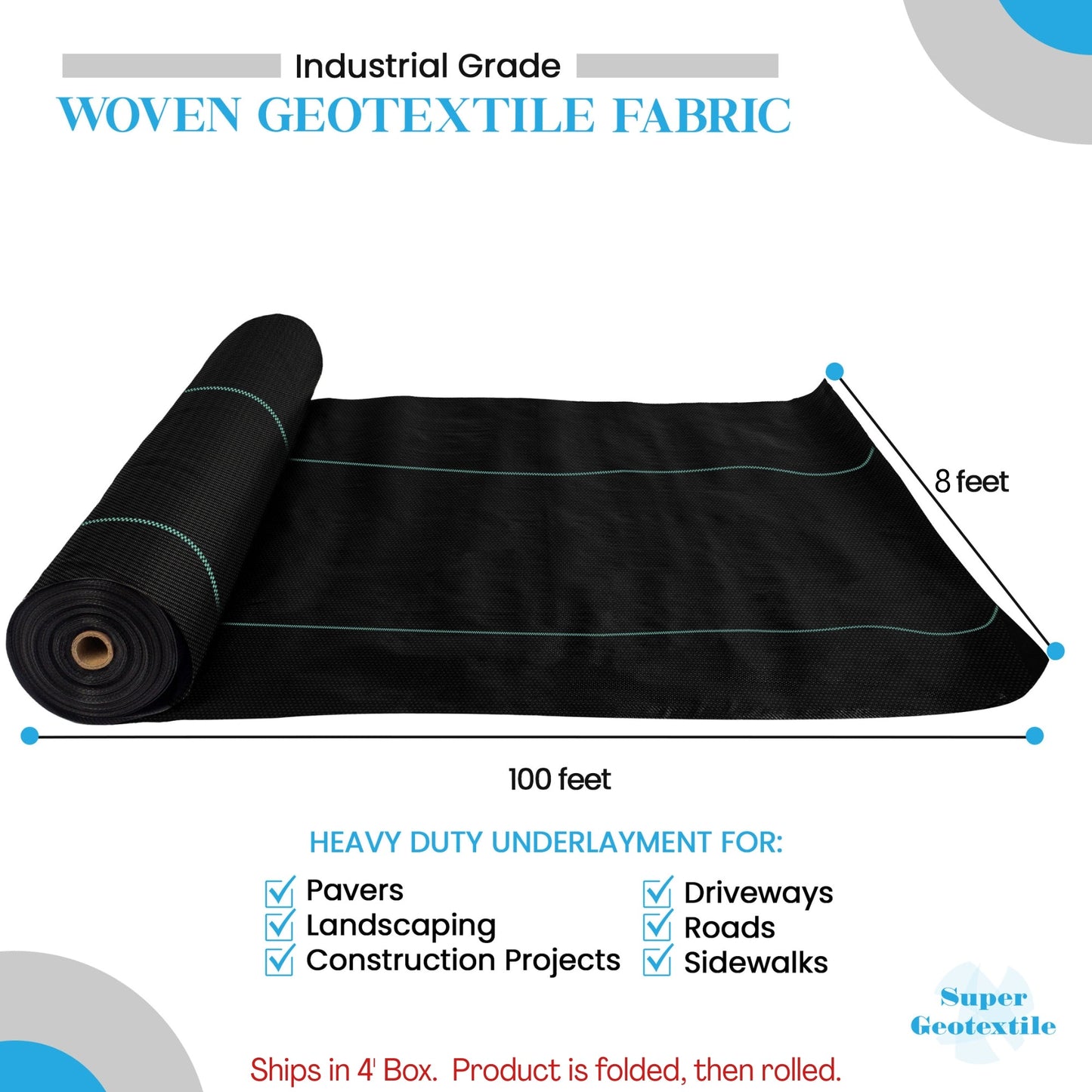 Woven Geotextile, Commercial Grade Driveway and Road Fabric for Separation and Stabilization - Heavy Duty Underlayment - 50 Year Fabric