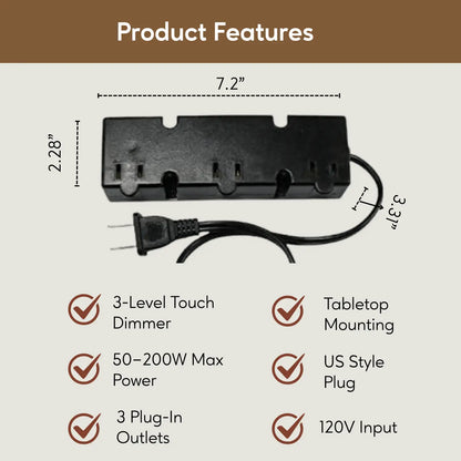 3 Level touch Light Dimmer with 3 Plug - Receptacles 120V - Transformer