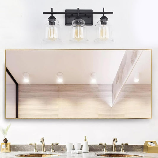 3-Light With Clear Glass Satin Shade,Unique Hand-make Lampshade Industrial Indoor Light Fixture For Bathroom Living