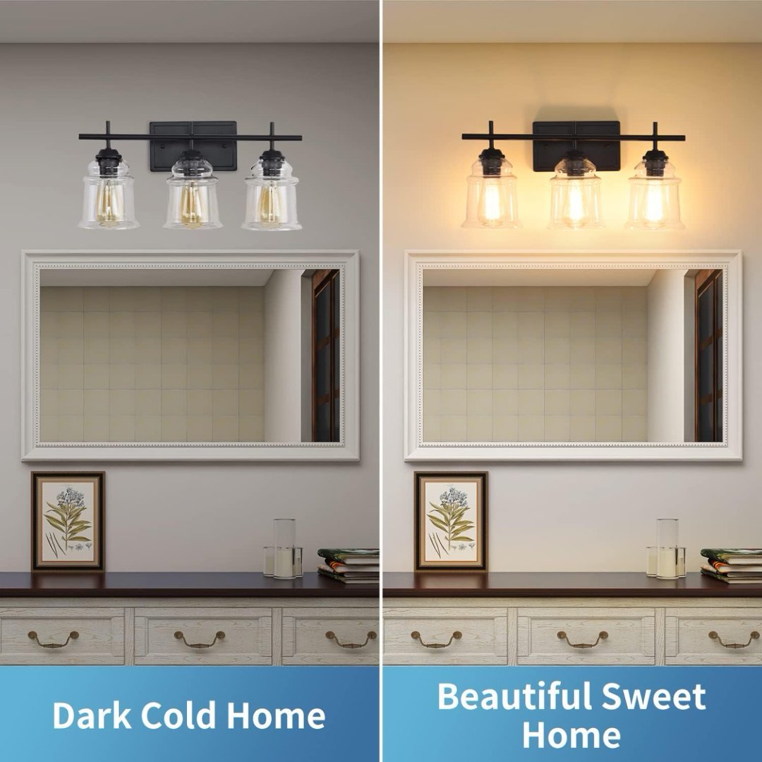 3-Light With Clear Glass Satin Shade,Unique Hand-make Lampshade Industrial Indoor Light Fixture For Bathroom Living