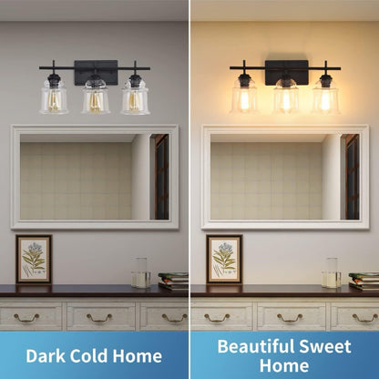 3-Light With Clear Glass Satin Shade,Unique Hand-make Lampshade Industrial Indoor Light Fixture For Bathroom Living